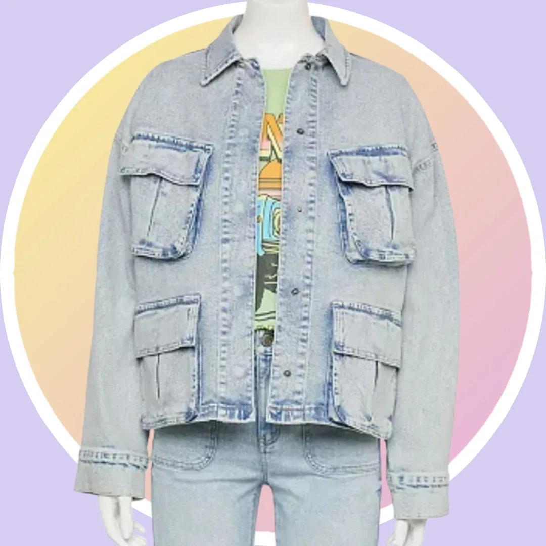 NWT Sz 1XL Plus Size Denim Utility Pocket Oversized Jacket image indicator(7)