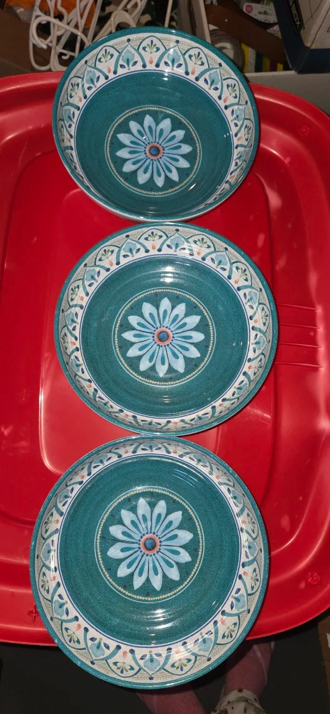 Teal Floral Bowls (Set of 3)