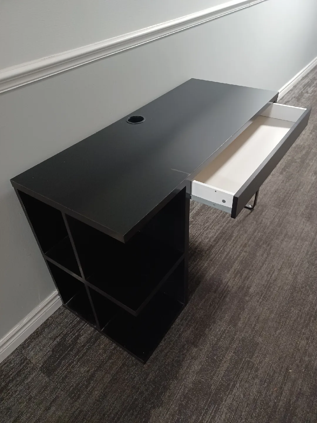 Black Desk with Drawer and Shelves image indicator(2)