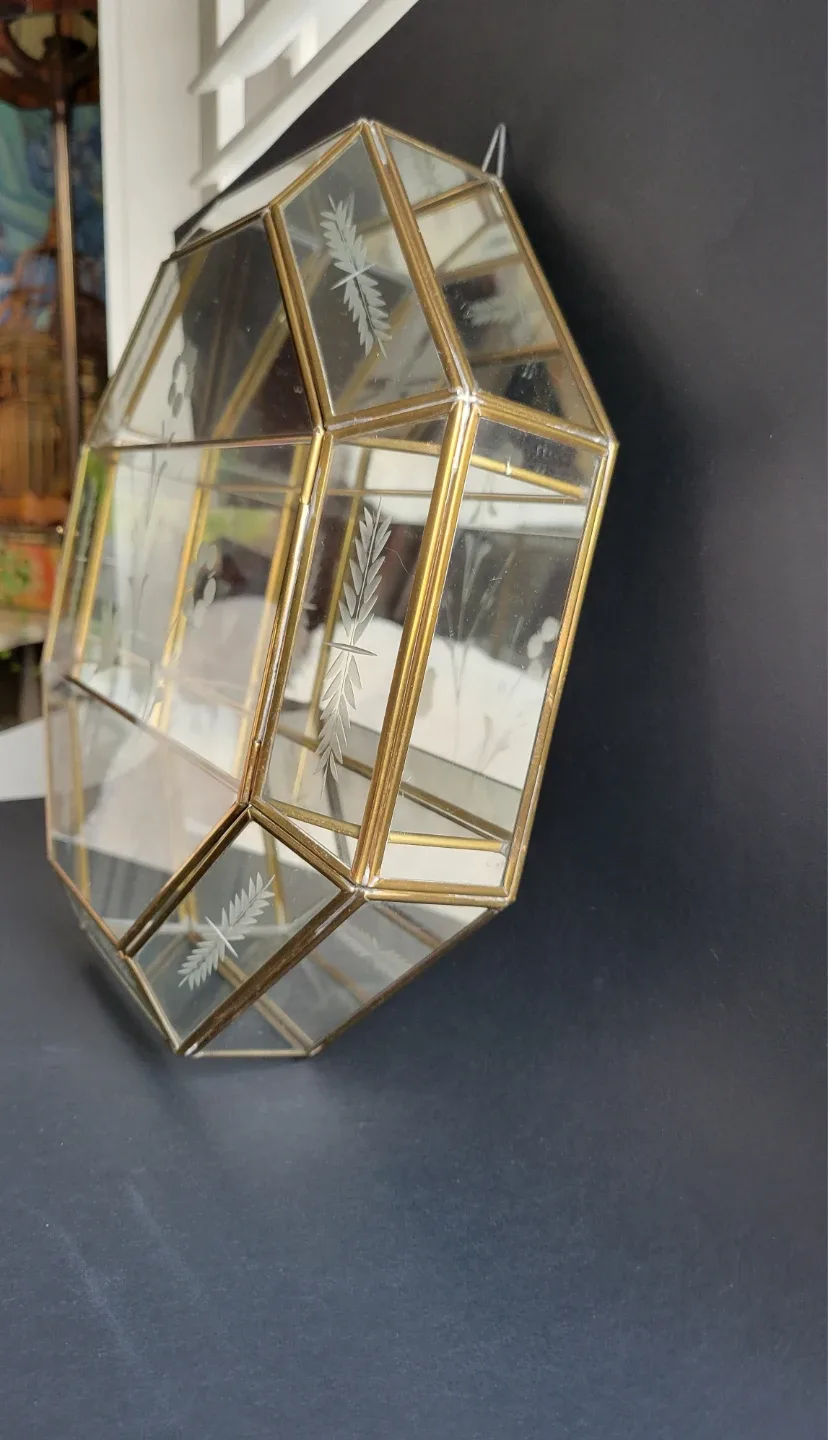 Vintage Octagon Brass Mirrored Curio Cabinet Shelf image indicator(2)