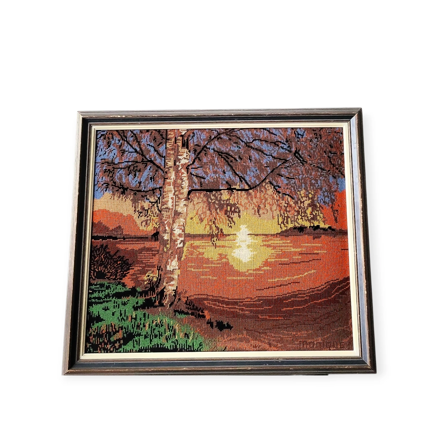 Framed Needlepoint Landscape Art. 27 x 23 inches - photo 5