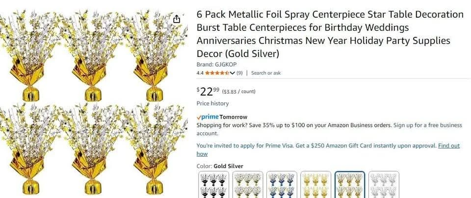 NEW~Metallic Foil Star Table Decor, Gold/Silver (6 PK) - photo 3