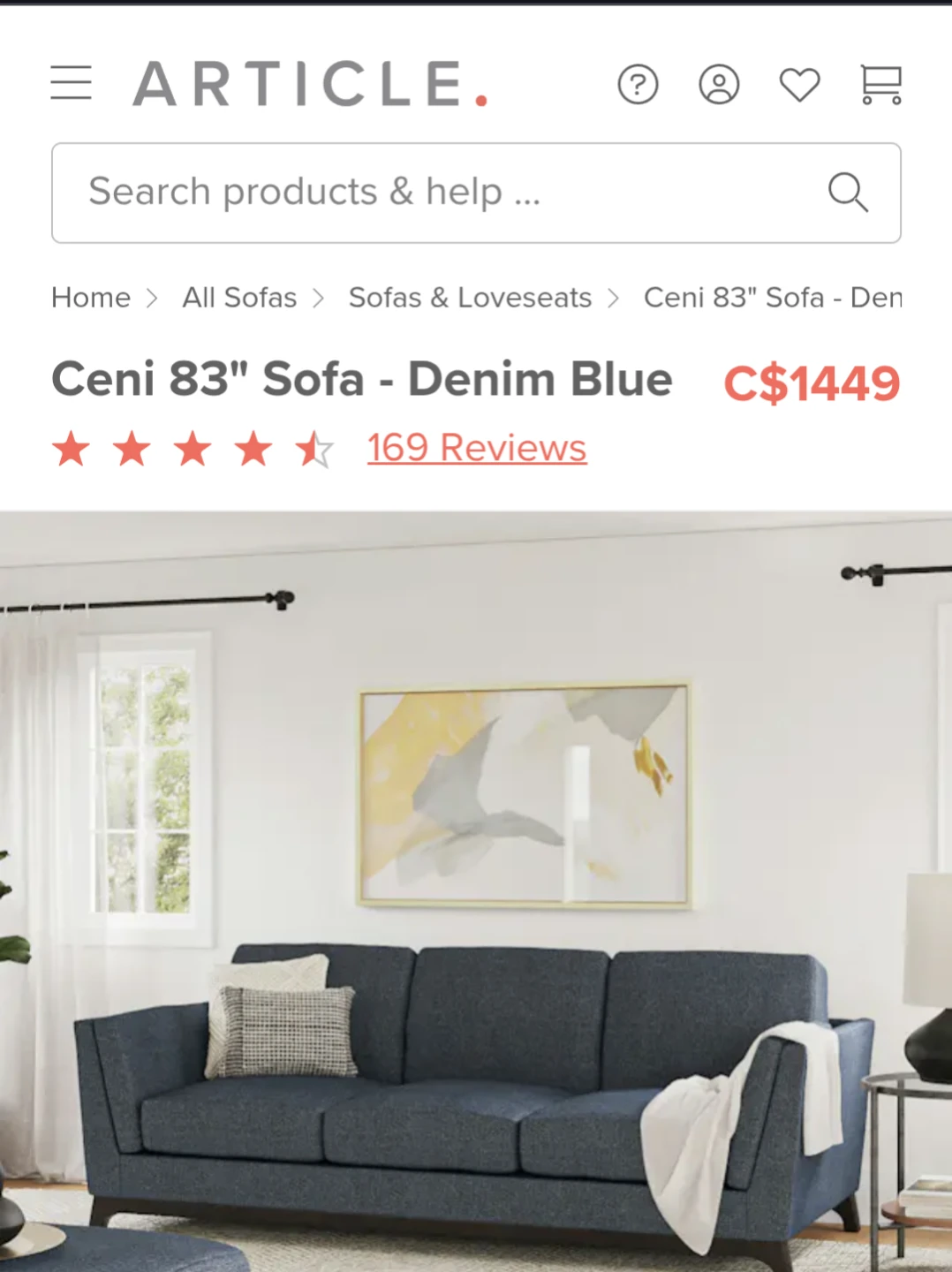 Brand NEW Article Ceni Denim Blue 3 seat sofa