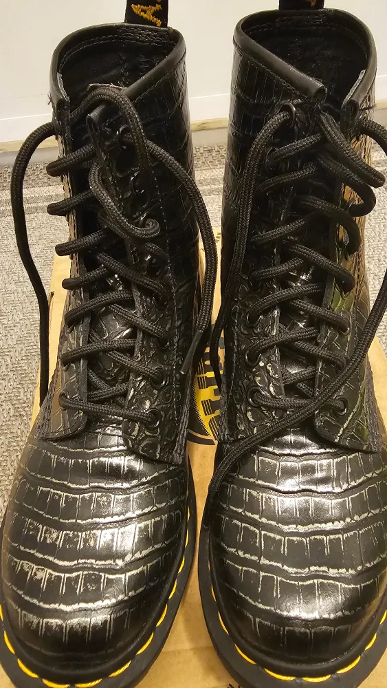 Dr. Martens 1460 W Gunmetal Wild Croc Emboss Boots - US 6