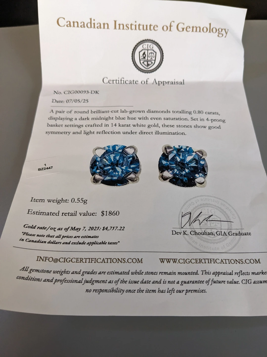 Lab-grown Diamond Earrings, 0.80 Carats - photo 5