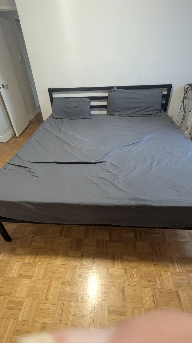 King size Bed frame with 12inch Mattress with 2 unused sheets image indicator(2)