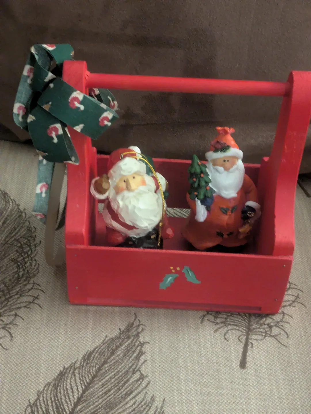 Christmas Santa Figurines in Red Wooden Box