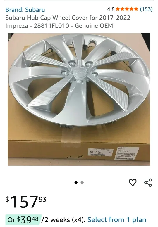 Subaru Hub Cap Impreza 2017-2023 PAIR