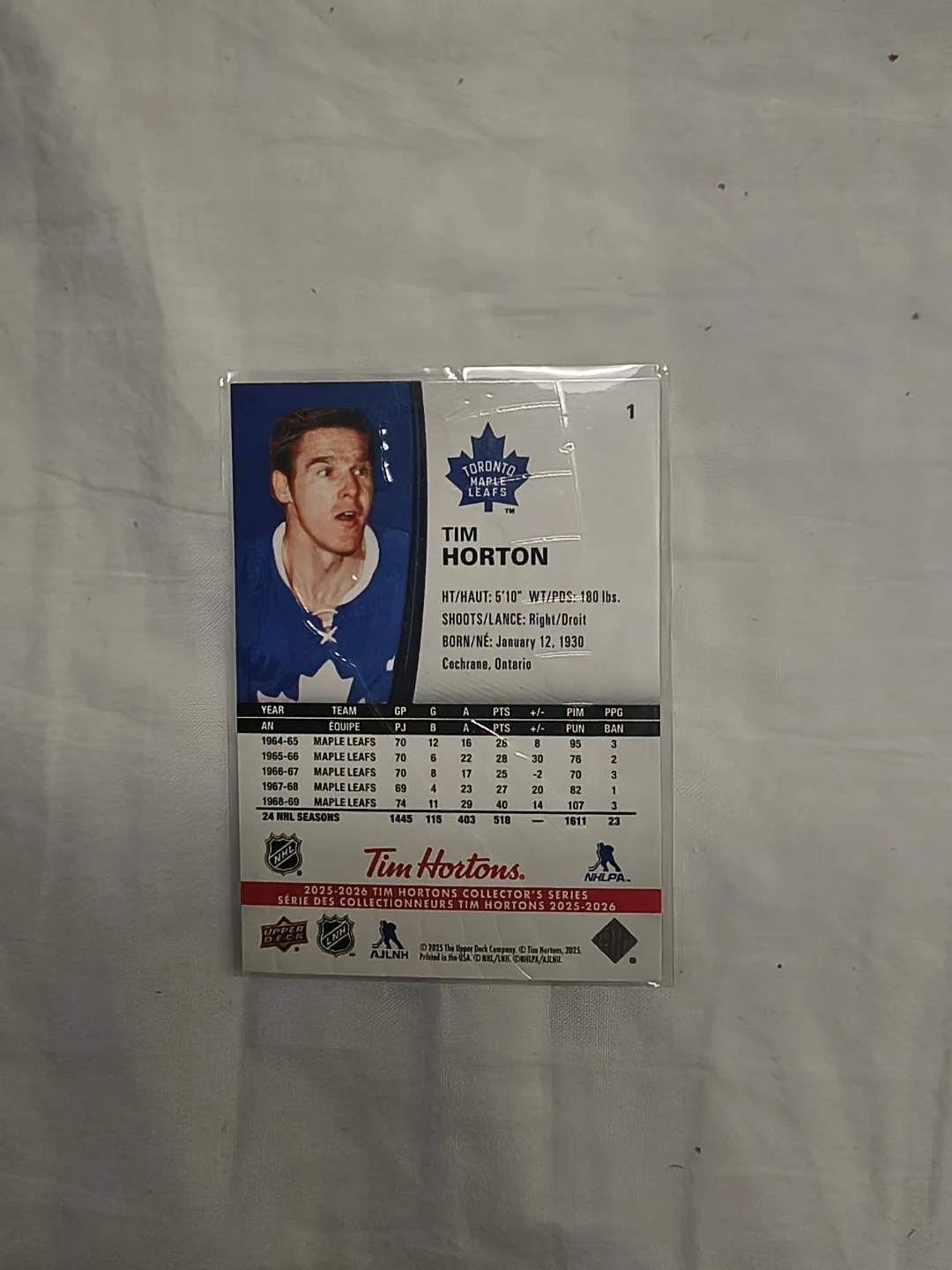 Tim Horton Upper Deck Hockey Card - photo 2