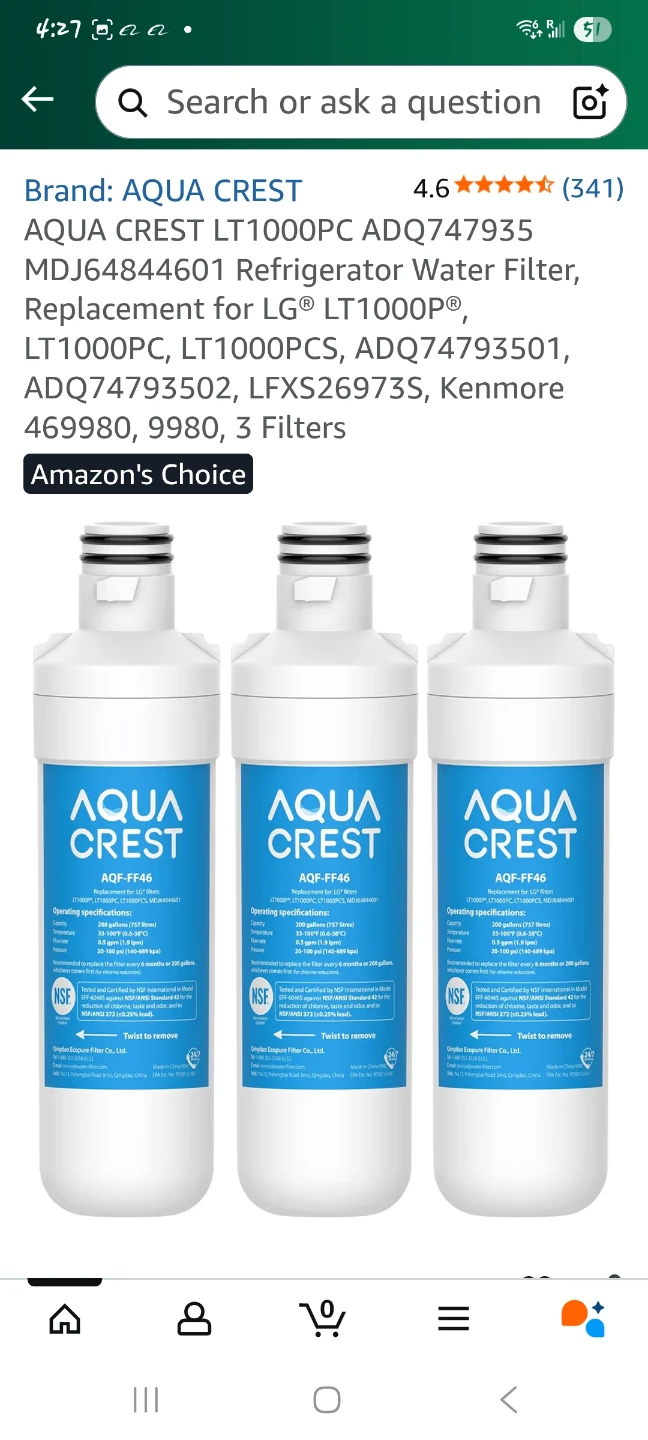 AQUA CREST LT1000PC Refrigerator Water Filter - 3 Pack