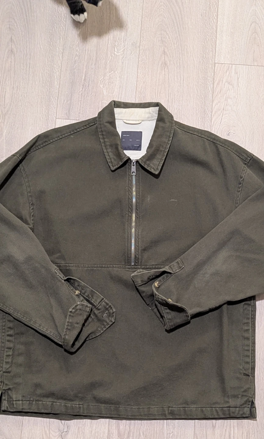 Zara Man Olive Green Denim Quaterzip - Size L