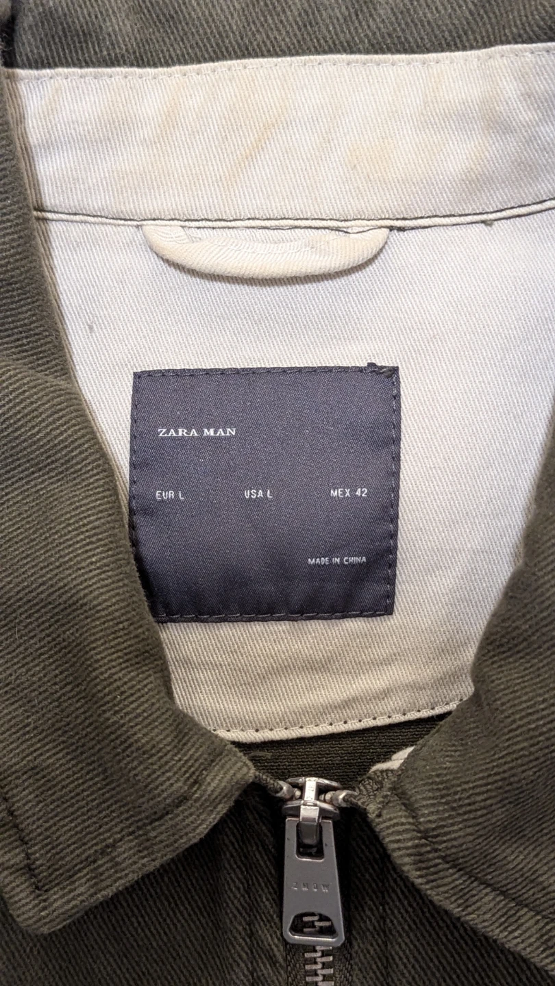 Zara Man Olive Green Denim Quaterzip - Size L - photo 2