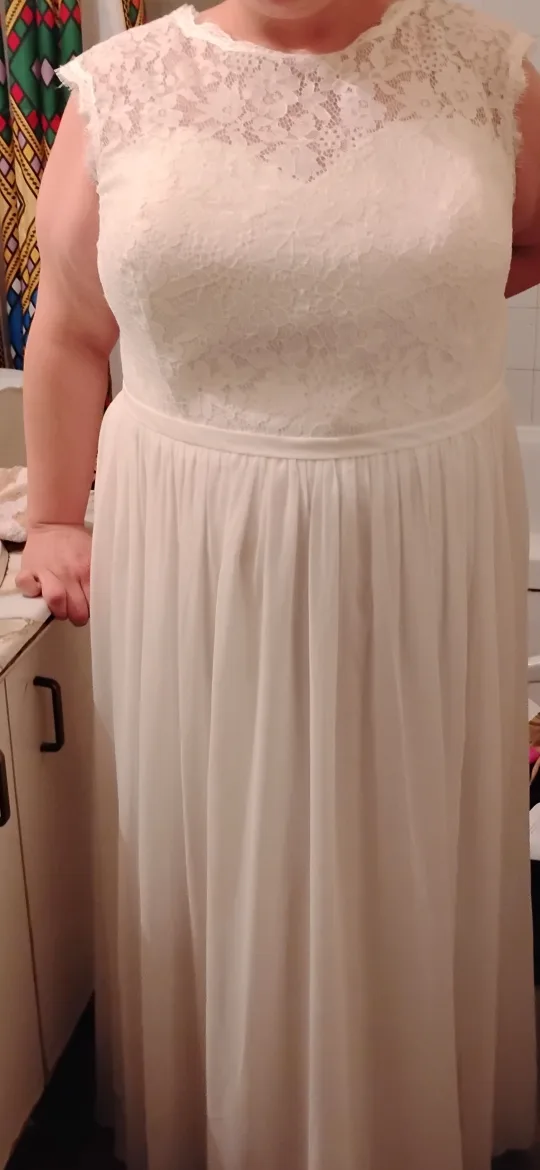 Azazie White Lace & Chiffon plus size Dress