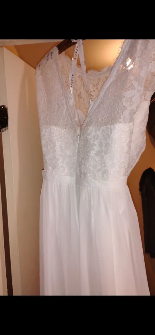 Azazie White Lace & Chiffon plus size Dress image indicator(2)