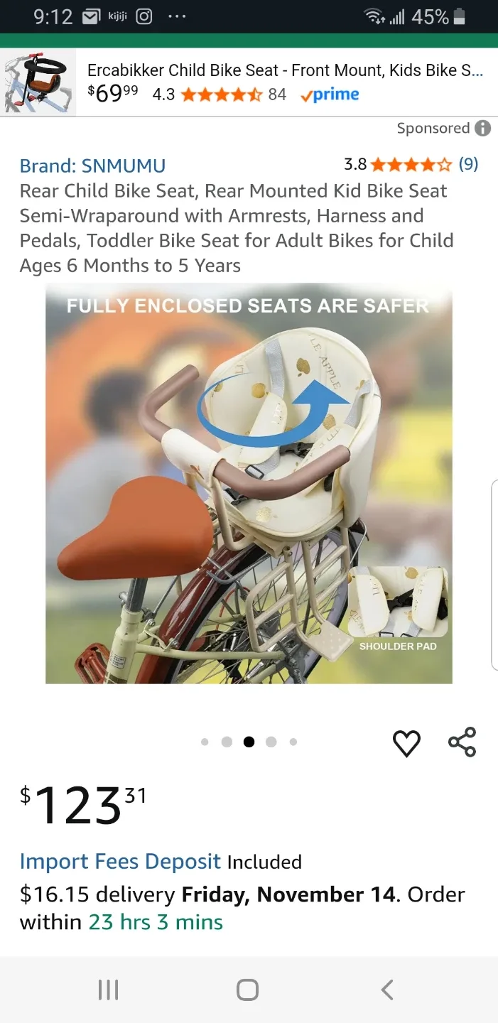 Rear Child Bike seat brand new image indicator(3)