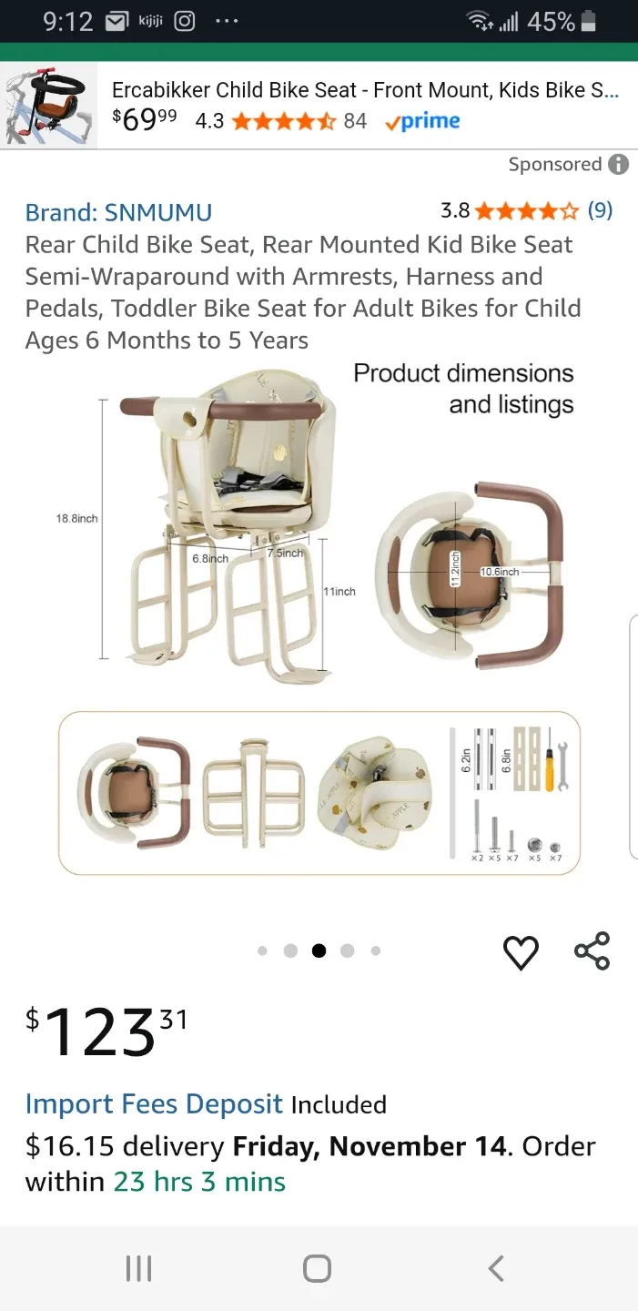 Rear Child Bike seat brand new image indicator(4)