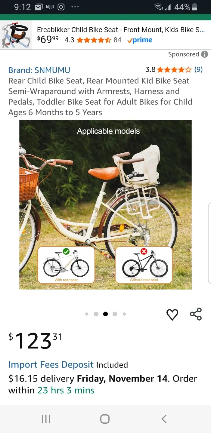 Rear Child Bike seat brand new image indicator(5)