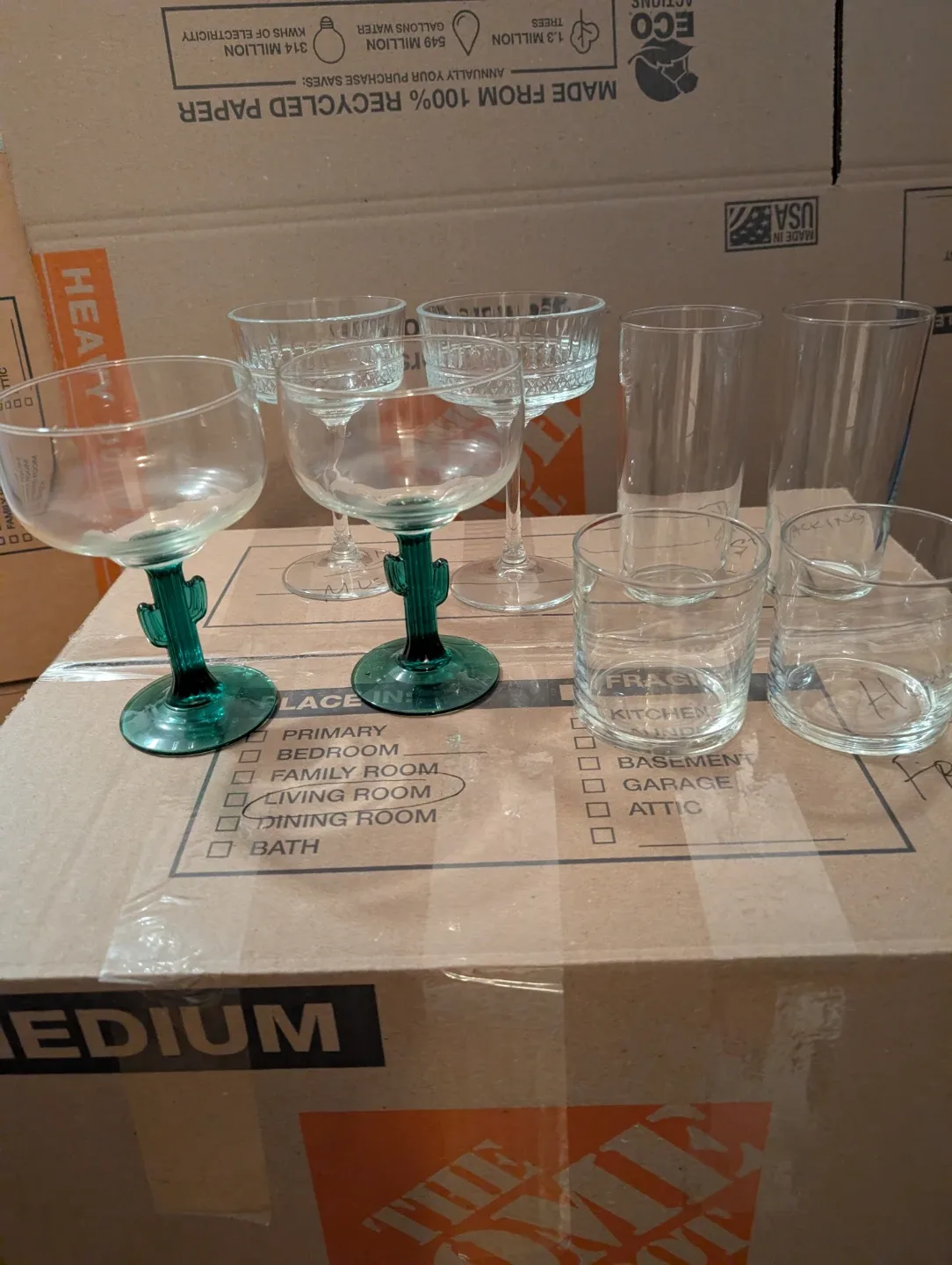 Mixed Glassware Set - Cactus Stem Wine Glasses