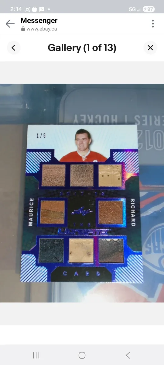 Maurice Richard 2017-18 Leaf Ultimate Hockey Card/leather relics image indicator(2)