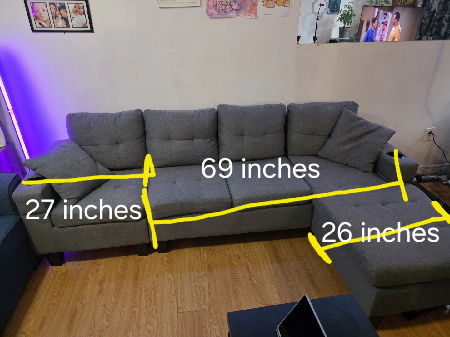 Grey Sectional Sofa with Chaise Lounge - photo 5