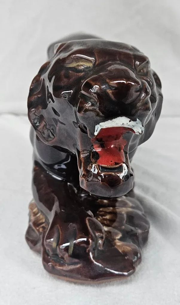 Vintage MCM 14” Ceramic Brown Lion Figure 1970’s Mint image indicator(4)