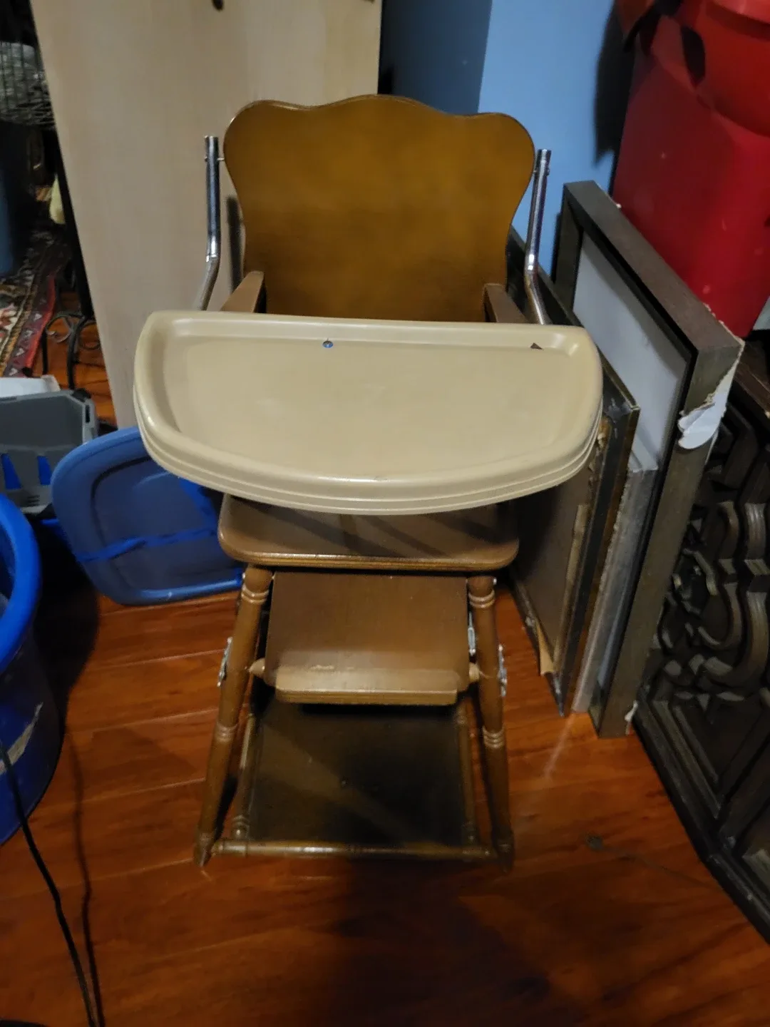 Vintage Wooden High Chair with Tray image indicator(4)