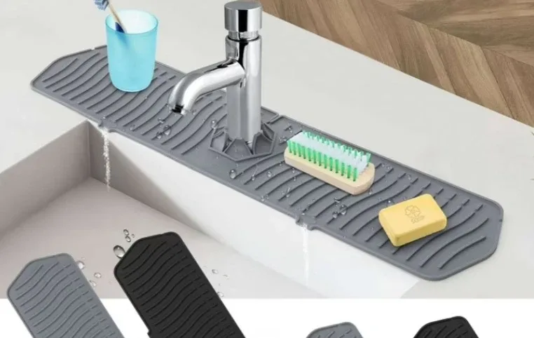 PULLIMORE Sink Splash Guard Mat, Silicone Faucet Handle Drip...