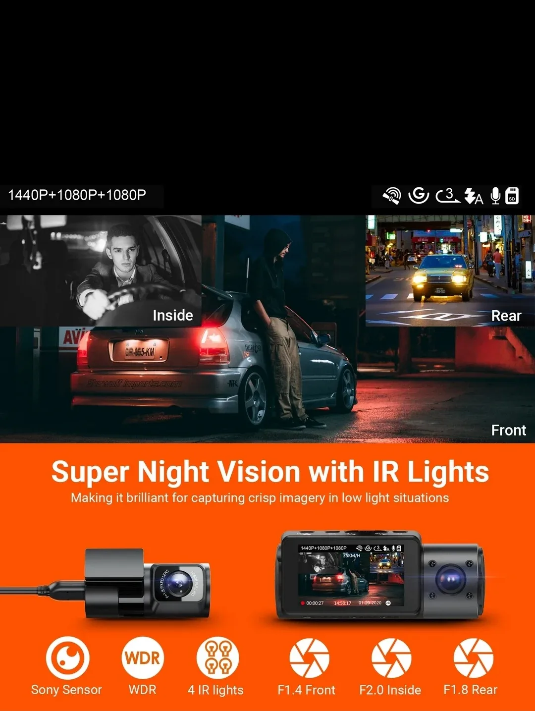 New Vantrue OnDash N4 -3 Channnl dashcam image indicator(4)