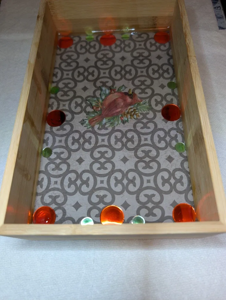 Decorative Bamboo Tray with Cardinal Design