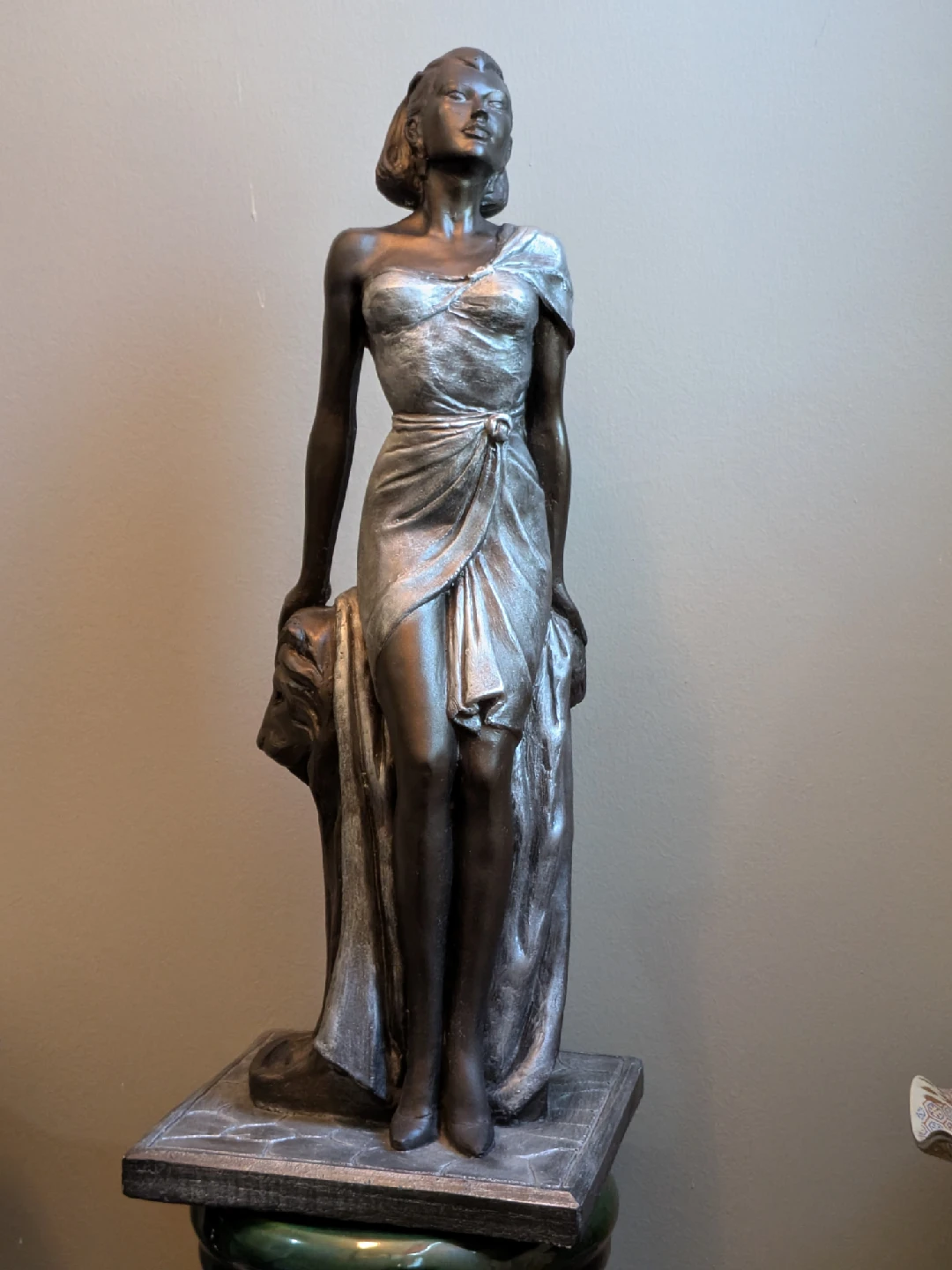 Art Deco Style Lady Statue on Decorative Pedestal - photo 5