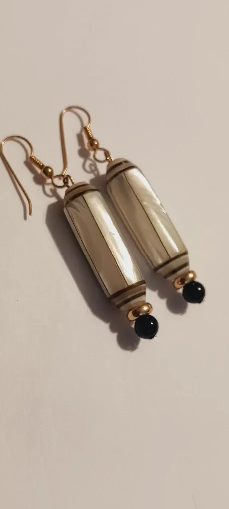 Genuine Mother of Pearl,  Black Onyx Drop Earrings thumbnail