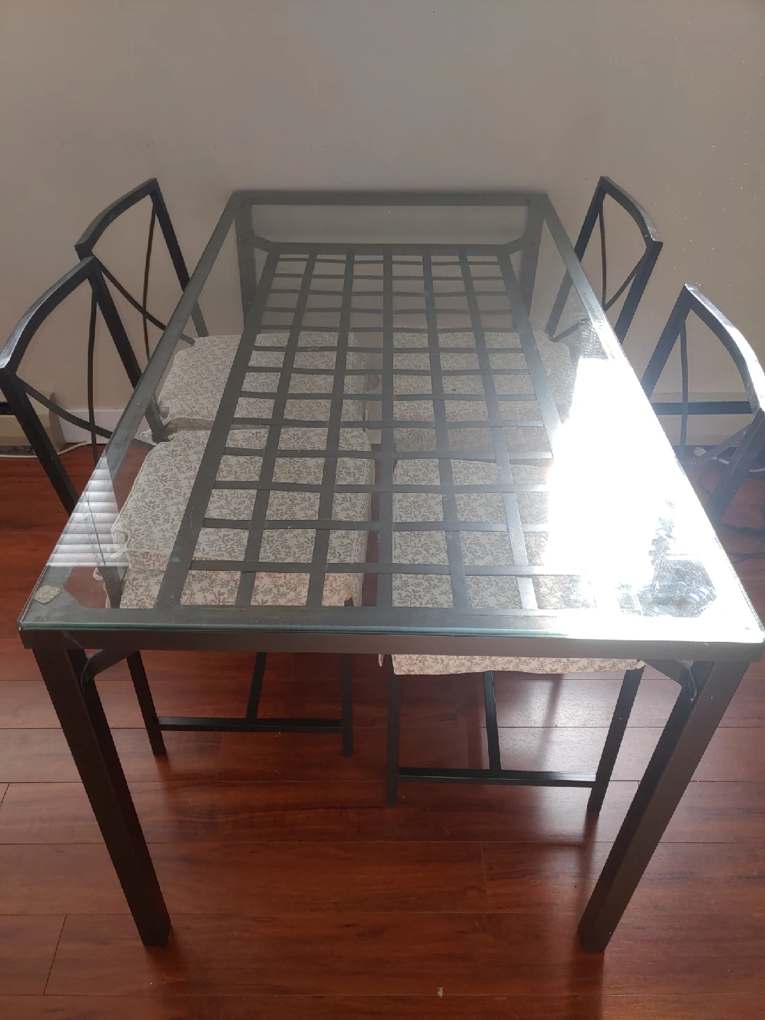 Glass Top Dining Table with 4 Chairs - Black Frame