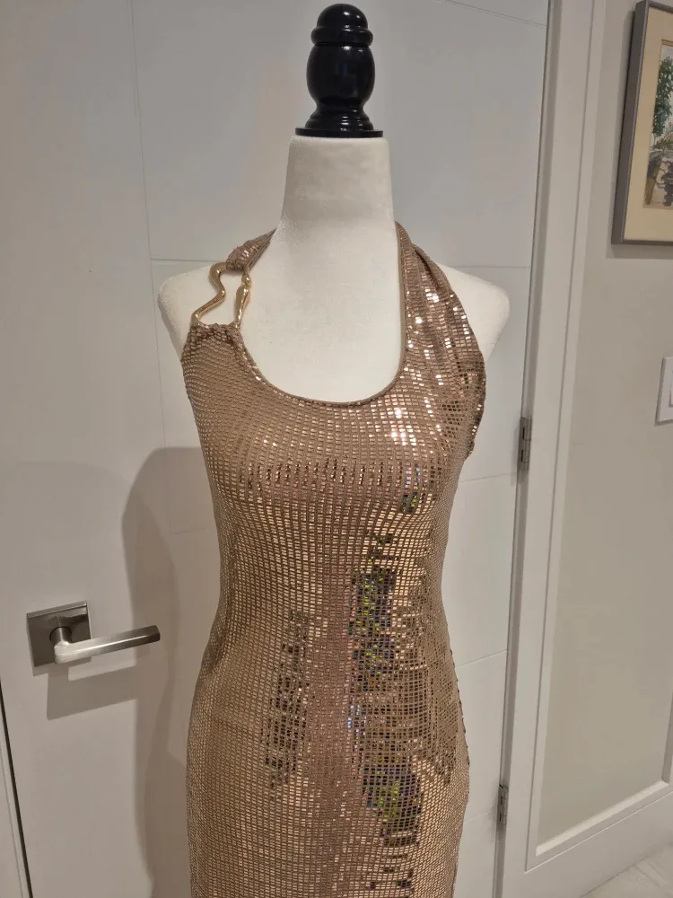 Sequin Halter Maxi Dress - Rose Gold image indicator(2)