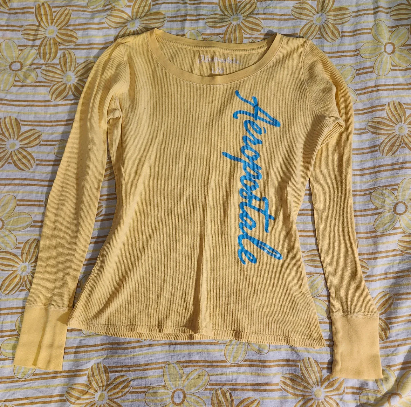 Yellow and blue Aeropostale long sleeve waffle knit shirt