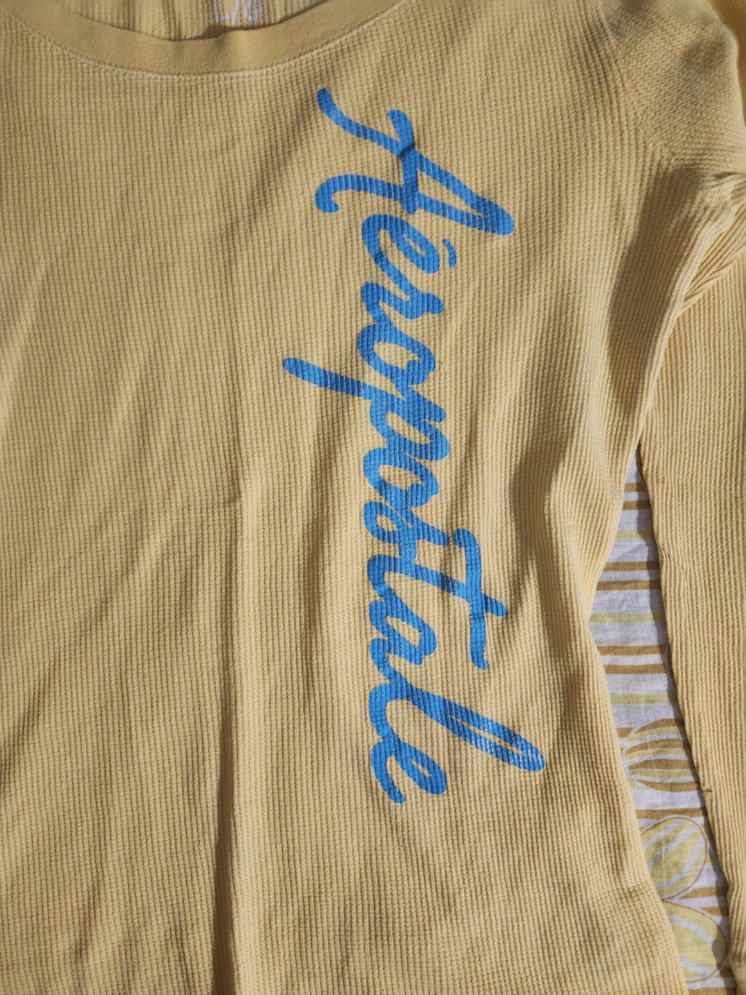 Yellow and blue Aeropostale long sleeve waffle knit shirt - photo 3