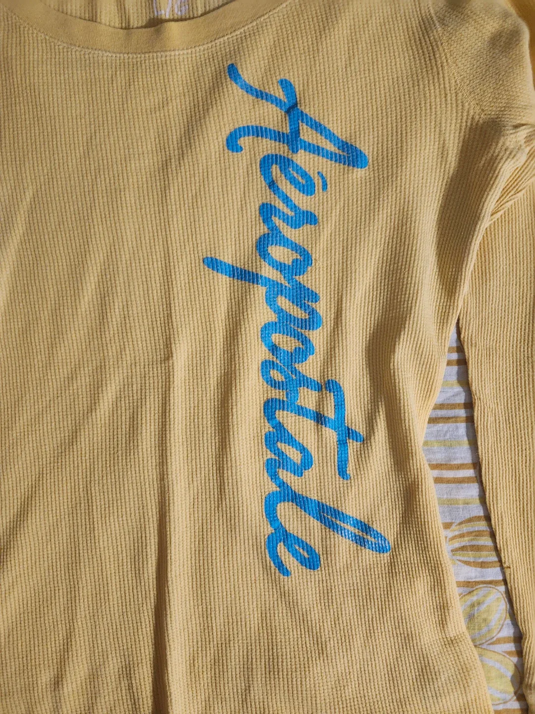 Yellow and blue Aeropostale long sleeve waffle knit shirt image indicator(3)