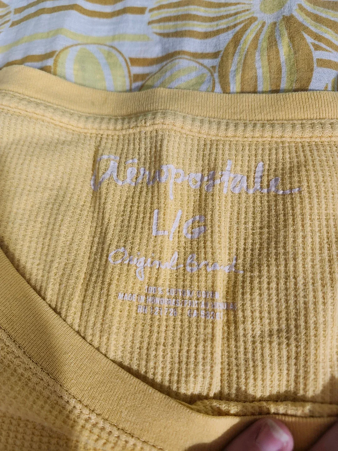 Yellow and blue Aeropostale long sleeve waffle knit shirt image indicator(4)