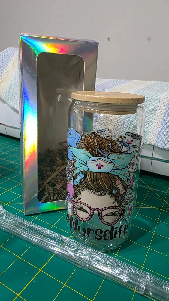 Custom Designed Glass Tumbler with Bamboo Lid & straw 16oz