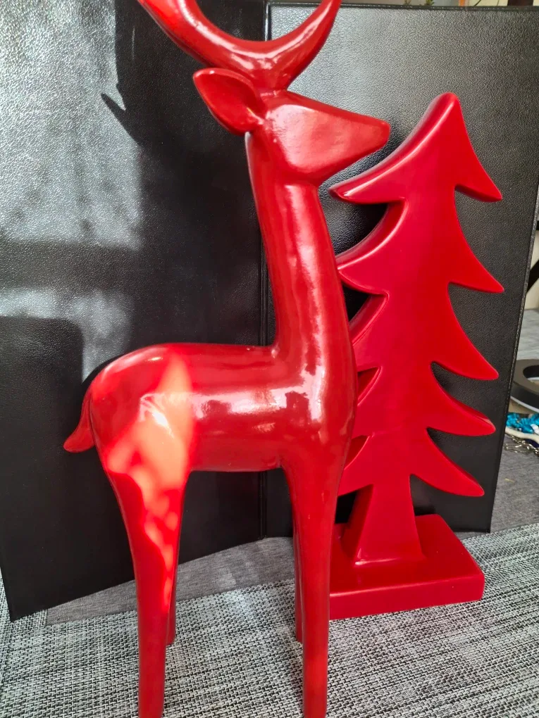 Red Ceramic  Deer and Christmas Tree Decoration image indicator(2)