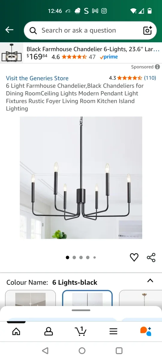 Black Farmhouse Chandelier 6-Lights