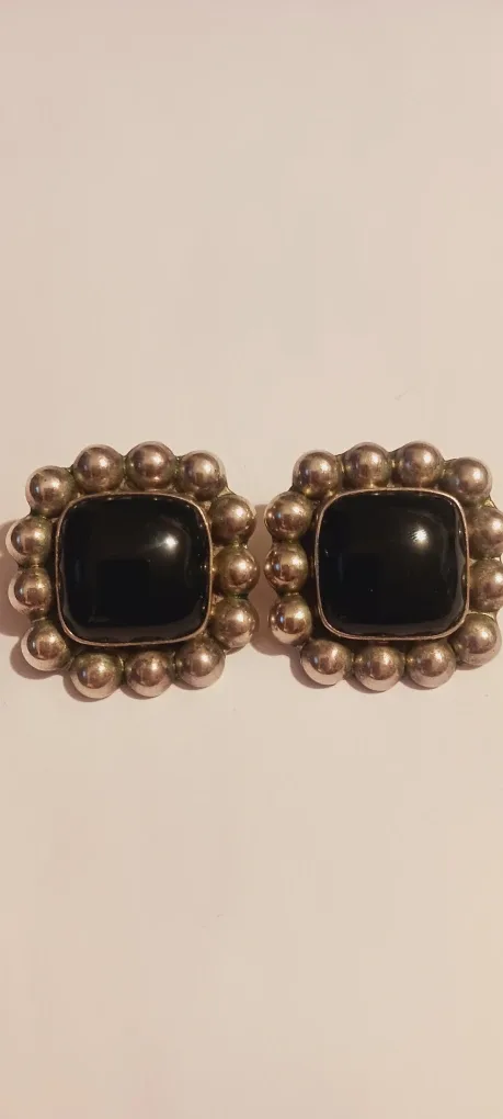 Modernist Sterling Silver 925 Black Onyx Clip-on Earrings image indicator(3)