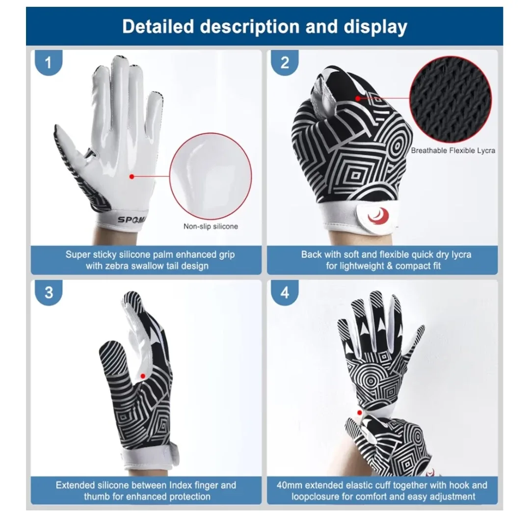 SPQMAT Football Receiver Gloves - Youth XL image indicator(9)