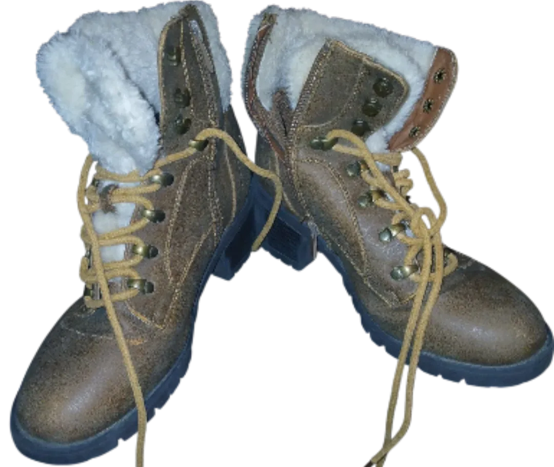 Brown Leather Boots with Faux Fur Lining