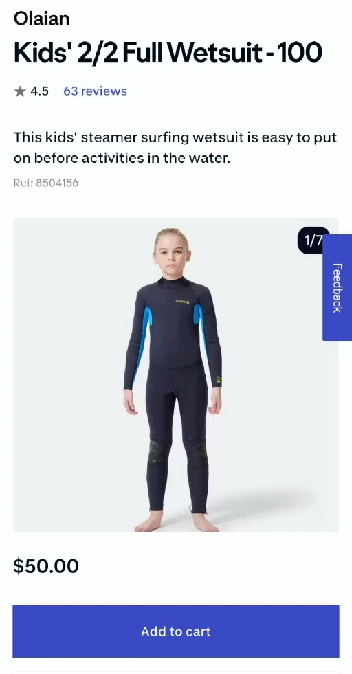 Olaian Kids' 2/2 Full Wetsuit - Size 14