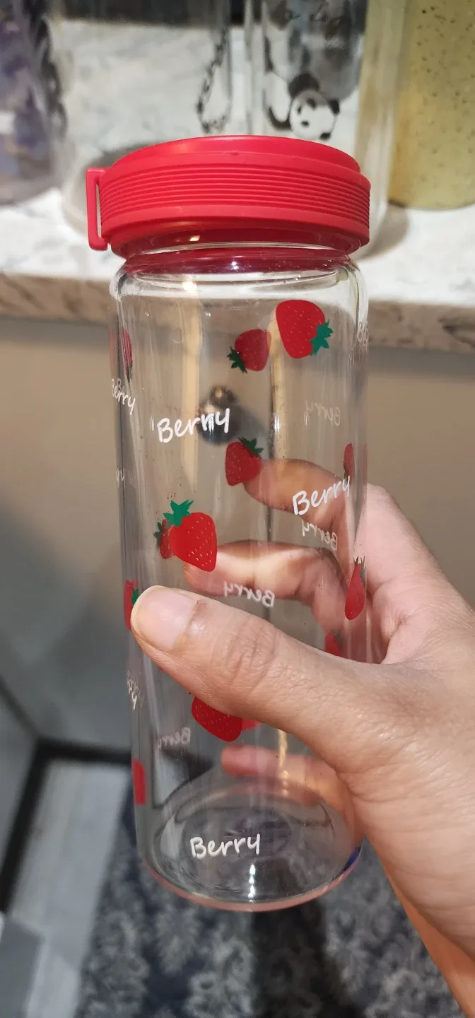 Fruit Print glass Bottle - Berry & Pineapple