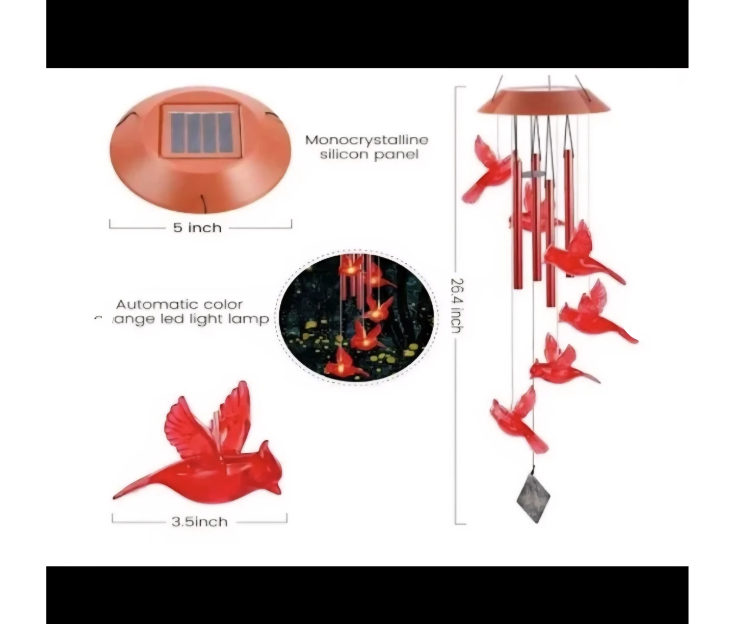 New Cardinal Solar Light Up Wind Chimes - photo 2