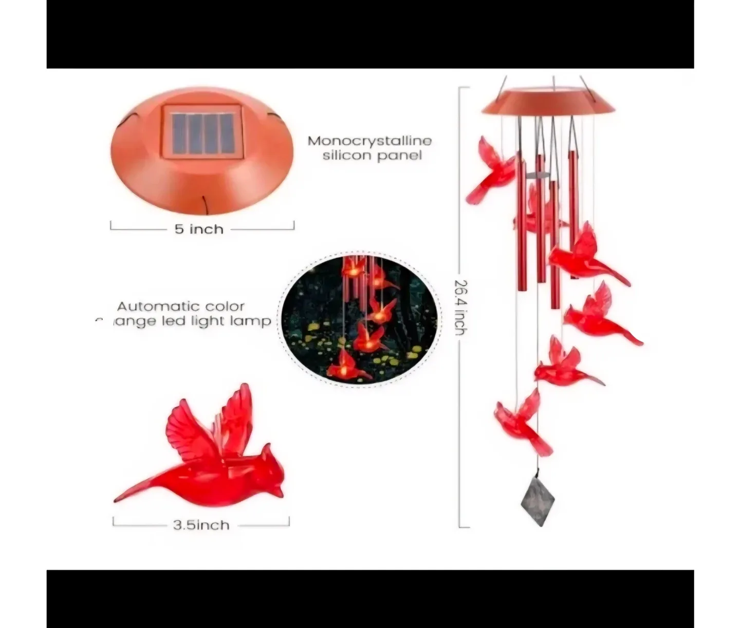 New Cardinal Solar Light Up Wind Chimes image indicator(2)