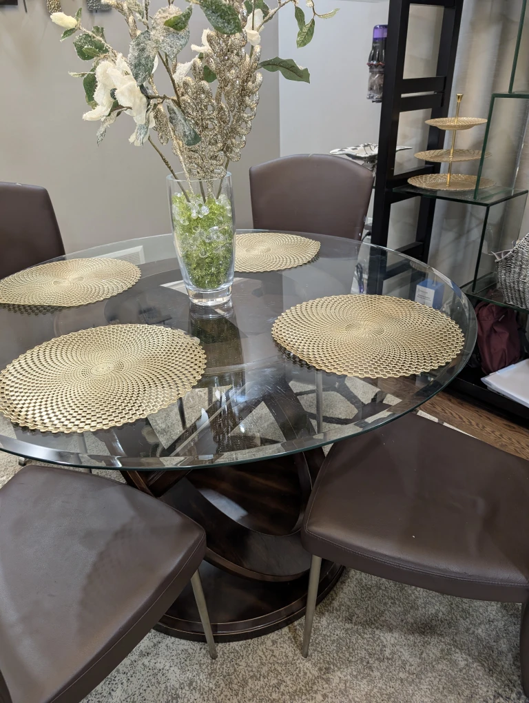 Round Glass Dining Table with 4 Chairs