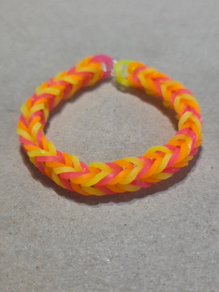 Handmade Loom Bracelet - Orange, Yellow, Pink