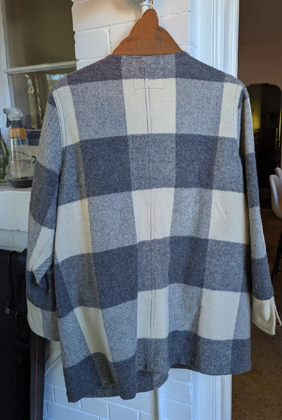 Woolrich Giant Buffalo Women's Plaid Ivory Grey Wool Coat, XL image indicator(3)